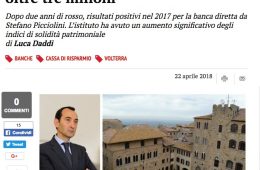 Il Tirreno.it: “Cassa di Volterra ritrova l’utile: oltre tre milioni”