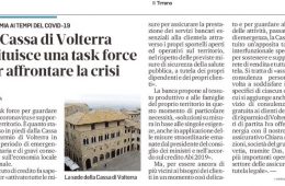 “Il Tirreno”: La Cassa di Volterra istituisce una task force per affrontare la crisi