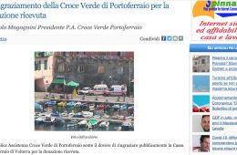 “Te News”: Il ringraziamento della Croce Verde di Portoferraio per la donazione ricevuta